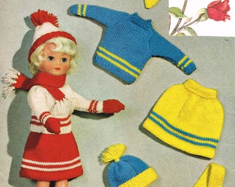 Modello di lavoro a maglia per vestiti per bambole.Bambola adolescente da 10-12" e 14"-16". Copia vintage. PDF Download immediato