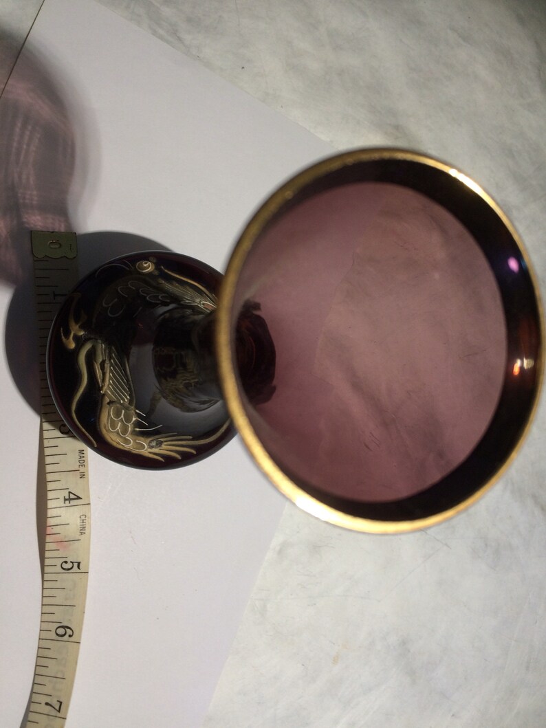 Purple Vase Painted Dragon Vase Vintage Dragon Vase Midcentury Decor Bud Vase