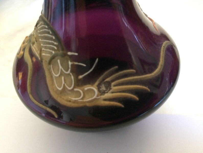 Purple Vase Painted Dragon Vase Vintage Dragon Vase Midcentury Decor Bud Vase