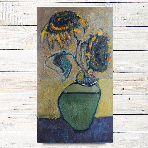 Sunflowers painting,oil painting,12x21in,wall decor,wall art,flowers painting,gift idea,floral art,home decor,art