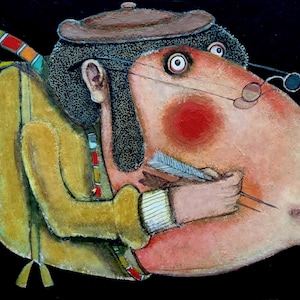 Retrato de hombre, pintura de una musa, siguiendo a una musa, pinturas pequeñas, Gorpureart