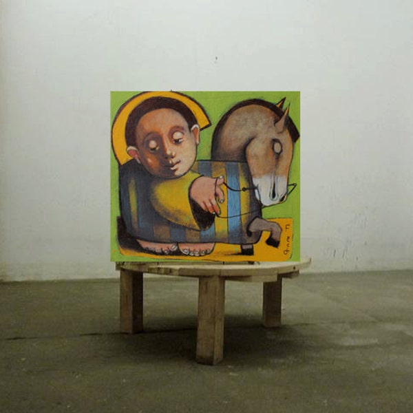 Mischtechnik, abstrakt Pferd Malerei, kleine Gemälde, Ritter Pferd Öl, Halt, Reiter, Malerei, mittelalterliche Ritter, Fantasie Pferd, Märchen