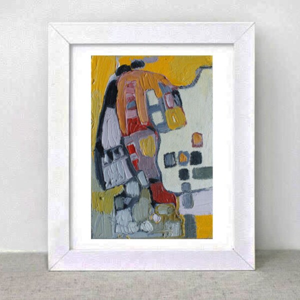 Original Abstract   Painting ( Autumn  ) Yellow. oil painting. 3.9 x 5.9 inchFree Shipping