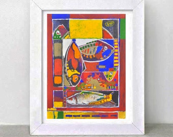 Original Abstract Painting Abstract Fishes Fish Painting Colorful Painting