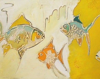 Fish Painting Wall Décor Oil Fish Painting Abstract Painting Original Fish Painting Original Fishes Oil on Canvas