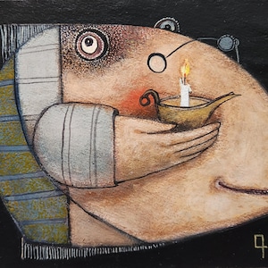 Cuadro pequeño, cuadro negro, cuadro original, retrato de hombre, arte creativo