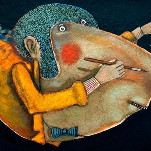 Retrato de hombre, cuadro de poeta, cuadro pequeño, regalo para papá