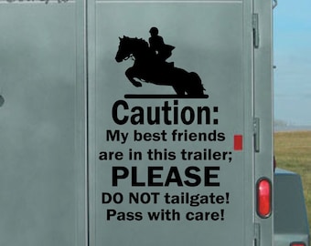 Decalque de trailer de cavalo, cuidado: meus melhores amigos, saltos