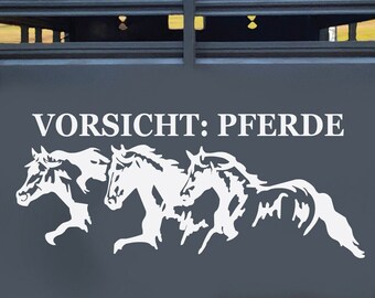 Vorsicht Pferde Aufkleber für Pferdeanhänger - Silhouetten-Grafik, Pferdeanhänger Silhouette 'Vorsicht: Pferde