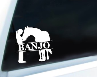 Nombre personalizado para niña y caballo, calcomanía de caballo personalizada, calcomanía de vaquera, calcomanía para remolque, calcomanía para auto, calcomanía para camión, calcomanía de vinilo, calcomanía para amantes de los caballos
