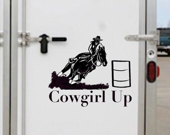 Corrida de barril, rodeio, decalque grande, decalque para trailer de cavalo