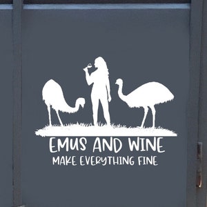 Anhänger Aufkleber, Emus und Wein, Emu Liebhaber, Weinliebhaber, Auto Aufkleber