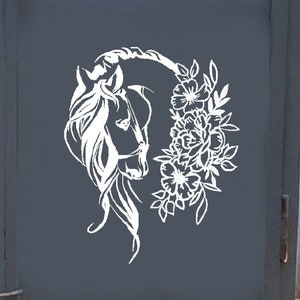 Horse Trailer Decal, Flowers, Horse Decal, Facing Left
