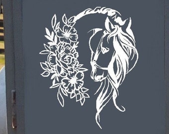 Adesivo para reboque de cavalo, flores, adesivo para cavalo, voltado para a direita
