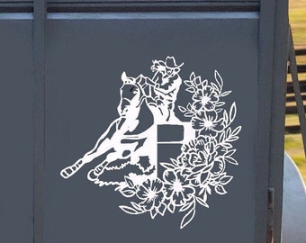Horse Trailer Decal, Barrel Racing, Flowers, Large Decal