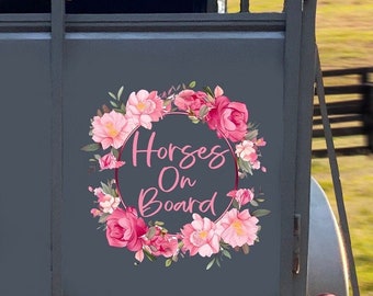 Horses on Board, Pink Floral, Horse Trailer Decal