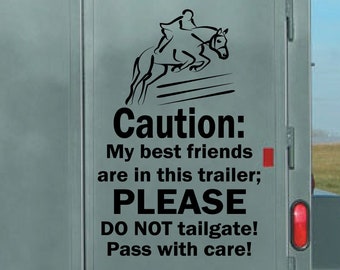 Decalque de trailer de cavalo, cuidado: meus melhores amigos, saltos