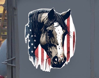 American Flag Horse Decal, Horse Trailer Decal, Farm Sticker, Patriotic