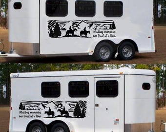 Horse Trailer Decals, Set of Two, Pinstripe, Trail Riding, American Flag