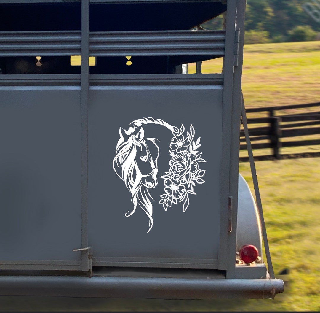 Horse Trailer Decal Flowers Horse Decal Facing Left Etsy