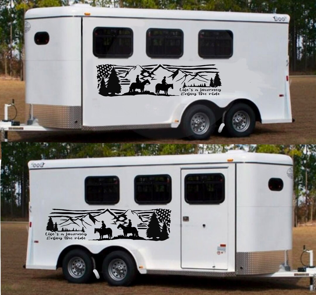 Horse Trailer Decals Set of Two Pinstripe Trail Riding Etsy