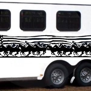 Horse Trailer Decals, Set of Two, Horses Running in Mountains, Pinstripe