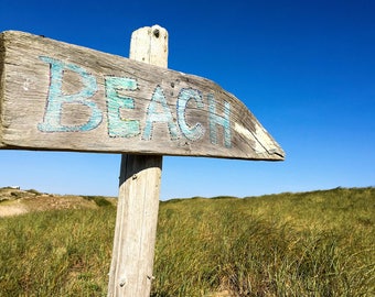 Wood Beach Sign on Cape Cod, Beach Photography, Sand Dunes, Ocean, Provincetown, Cape Cod, Massachusetts, Charles Lyons Photography.