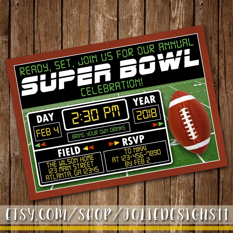 Super Bowl Party Invitation Football Birthday Party Invite Etsy