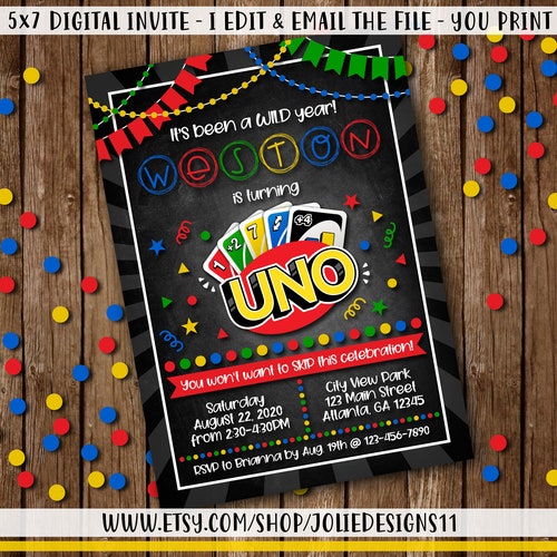 uno cards birthday invitation boy or girls 1st first etsy