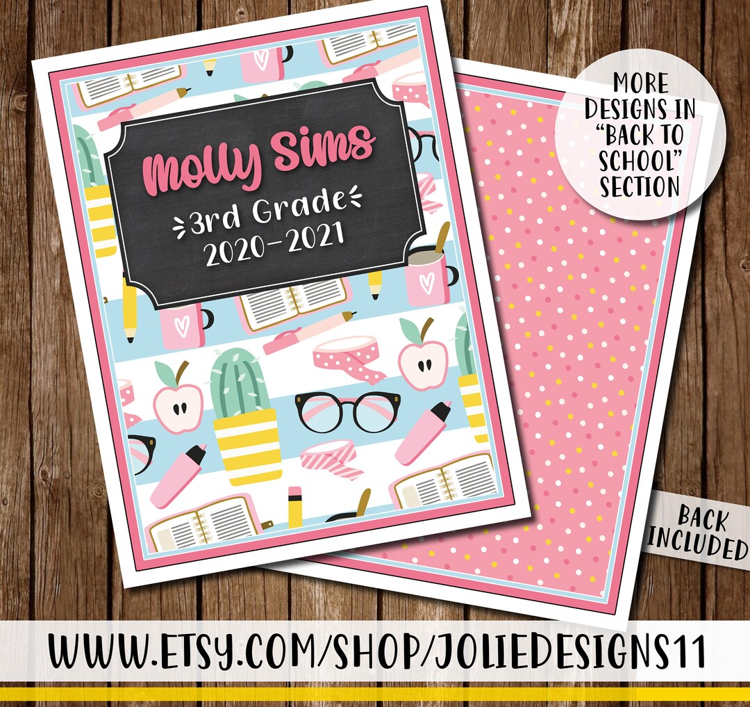 Personalized Customized Name Binder Cover Colorful Cute School Etsy