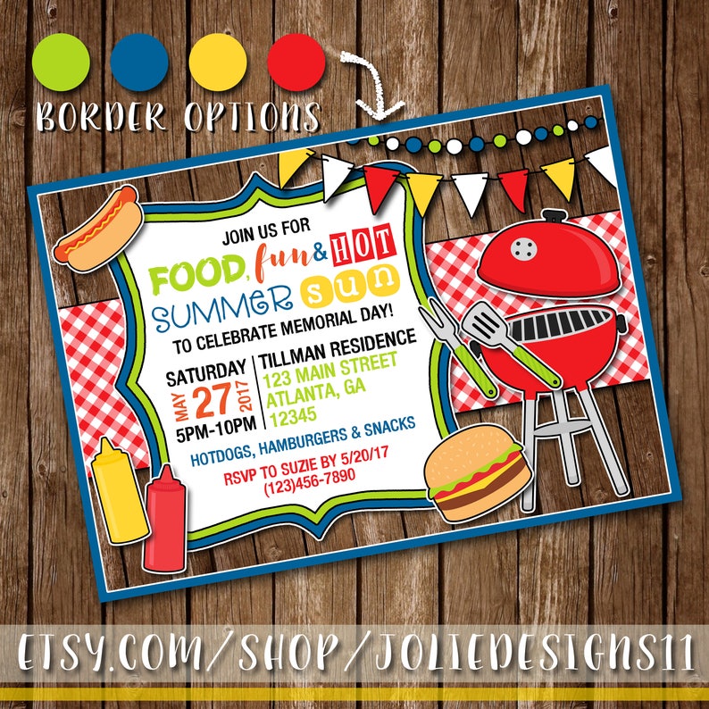 Summer BBQ Birthday Invitation Summer Cookout Invite Etsy