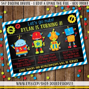 Robot Birthday Invitation Boy/'s Robot Birthday Invitation Robot Baby Shower Robot Invitation Bolt On Over And Let/'s Go Nuts Invitation