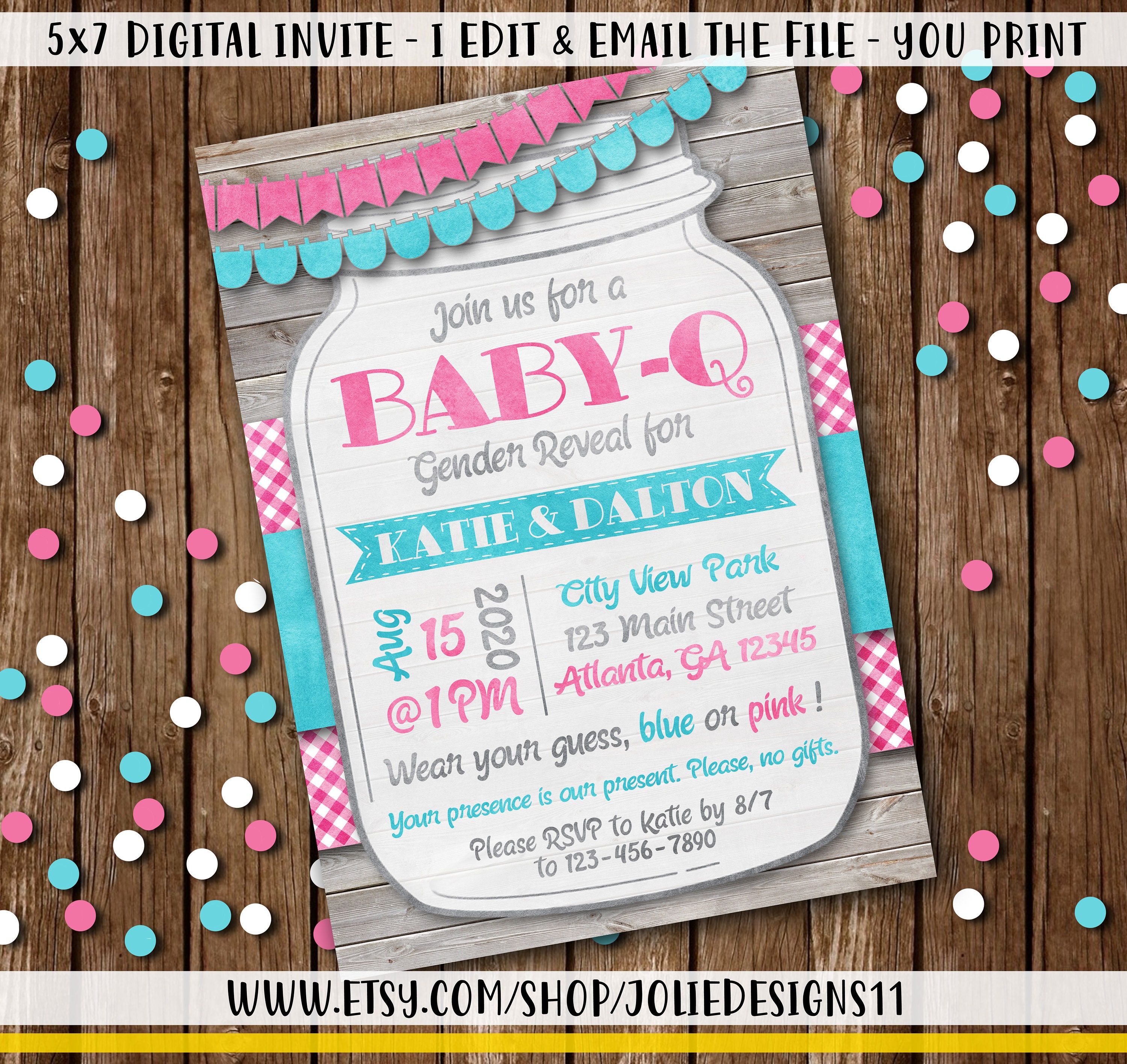 Gender Reveal BabyQ BBQ/Picnic Party Invite Pink & Blue Etsy