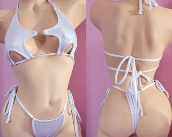 Holographic Star Bikini, Adjustable Tie Spandex Swimsuit