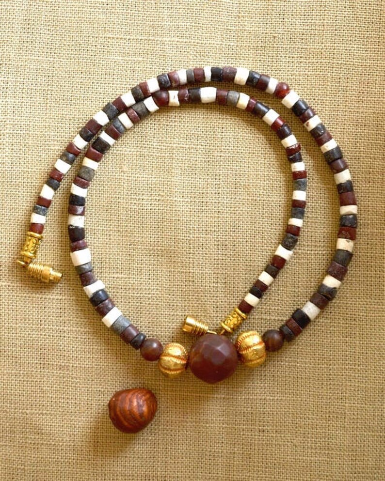 Ancient Sumerian Necklace Faceted Carnelian and Gold Foil | Etsy