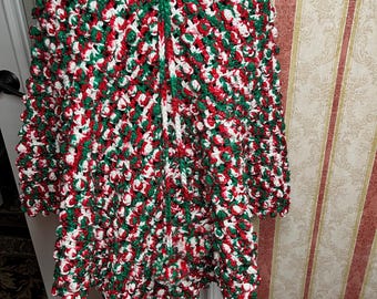 Crocheted Woman's XL Christmas Poncho made with Popcorn Stitch
