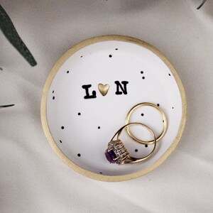 Couples ring dish, small speckled clay ring dishes, Initialed Jewelry dish, Wedding gift, girlfriend anniversary gift, newlyweds gift image 3