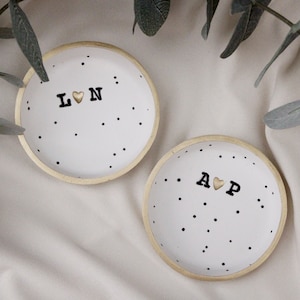 Couples ring dish, small speckled clay ring dishes, Initialed Jewelry dish, Wedding gift, girlfriend anniversary gift, newlyweds gift image 1