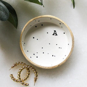 Personalized Speckled Ring Dish: Monogrammed Jewelry Tray with Gold Leaf