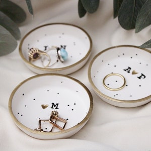 Couples ring dish, small speckled clay ring dishes, Initialed Jewelry dish, Wedding gift, girlfriend anniversary gift, newlyweds gift image 6