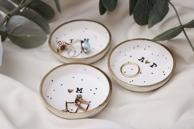 Couples ring dish, small speckled clay ring dishes, Initialed Jewelry dish, Wedding gift, girlfriend anniversary gift, newlyweds gift image 6