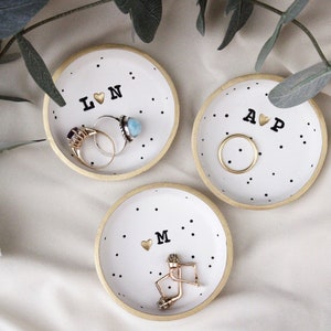 Couples ring dish, small speckled clay ring dishes, Initialed Jewelry dish, Wedding gift, girlfriend anniversary gift, newlyweds gift image 2