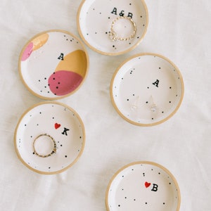 Couples ring dish, small speckled clay ring dishes, Initialed Jewelry dish, Wedding gift, girlfriend anniversary gift, newlyweds gift image 8