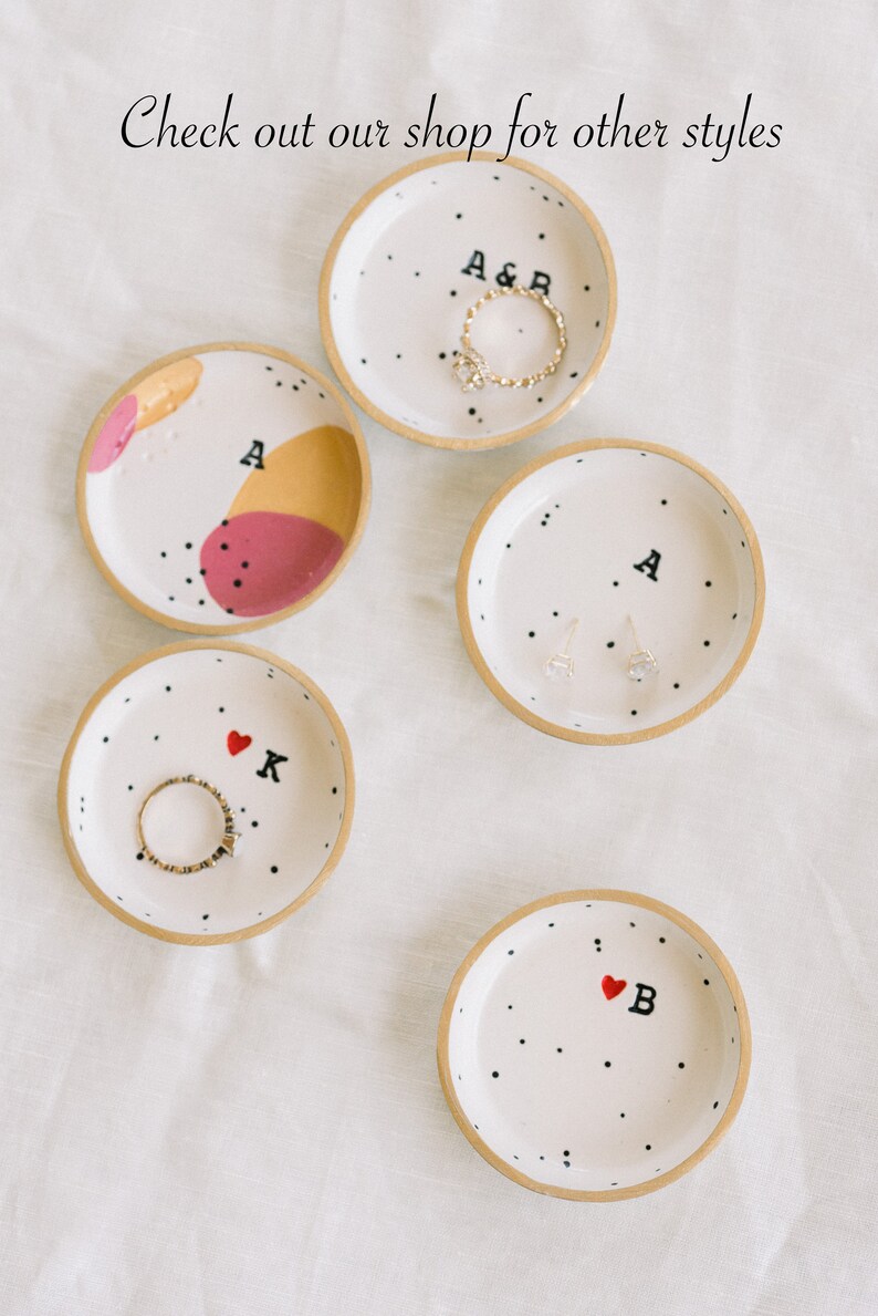 Couples ring dish, small speckled clay ring dishes, Initialed Jewelry dish, Wedding gift, girlfriend anniversary gift, newlyweds gift image 8