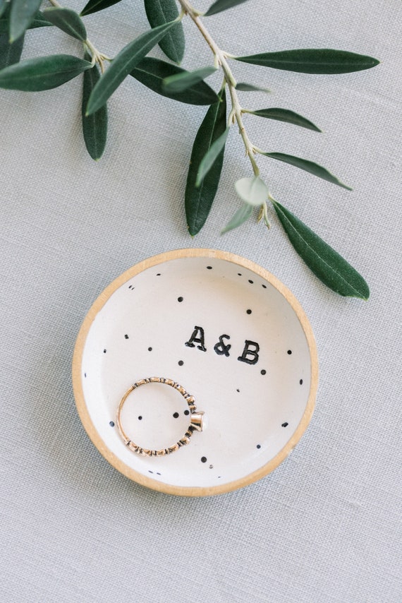 Custom Initial Ring Dish: Speckled Wedding Ring Holder