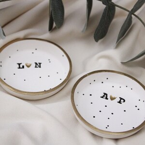 Couples ring dish, small speckled clay ring dishes, Initialed Jewelry dish, Wedding gift, girlfriend anniversary gift, newlyweds gift image 5