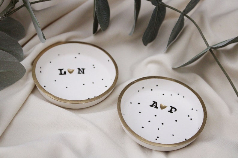 Couples ring dish, small speckled clay ring dishes, Initialed Jewelry dish, Wedding gift, girlfriend anniversary gift, newlyweds gift image 5