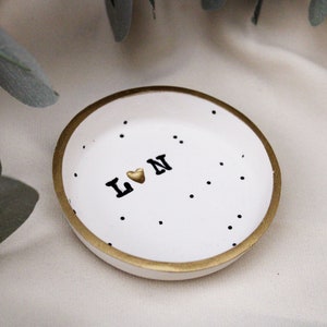 Couples ring dish, small speckled clay ring dishes, Initialed Jewelry dish, Wedding gift, girlfriend anniversary gift, newlyweds gift image 7