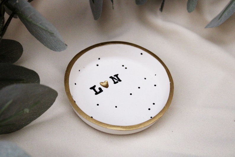Couples ring dish, small speckled clay ring dishes, Initialed Jewelry dish, Wedding gift, girlfriend anniversary gift, newlyweds gift image 7