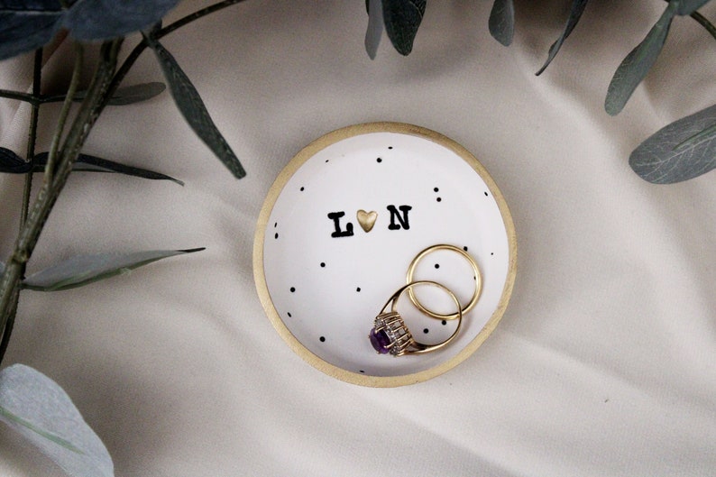 Couples ring dish, small speckled clay ring dishes, Initialed Jewelry dish, Wedding gift, girlfriend anniversary gift, newlyweds gift image 3